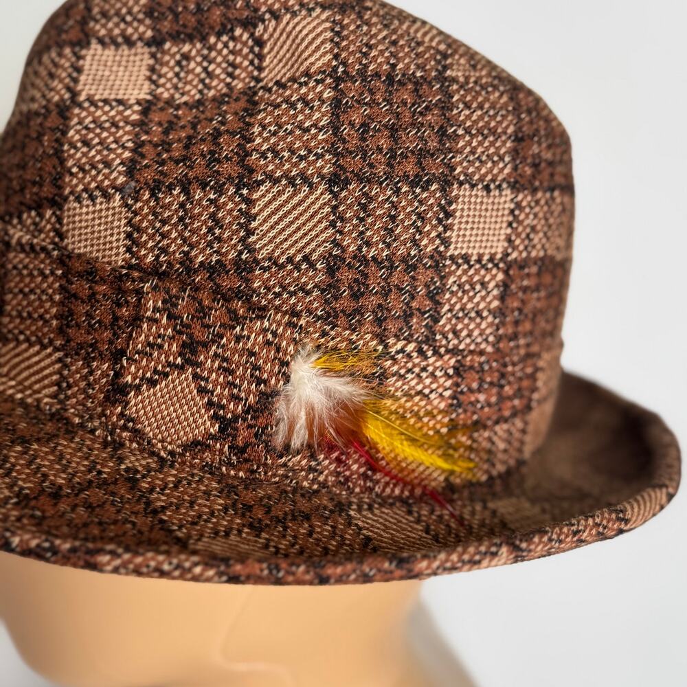 Vintage 1960s Penney’s Towncraft Plaid Fedora Feather Union Made Hat Small - Picture 16 of 16